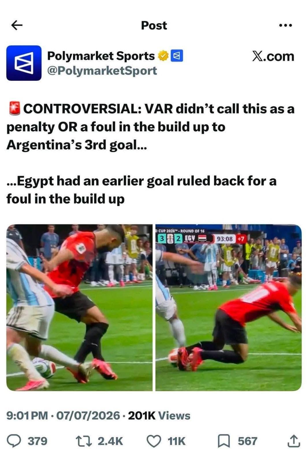 Polymarket Sports: الـVAR تجاهل مخالفة قبل الهدف الثالث