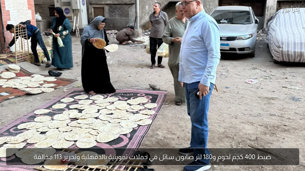 ضبط 400 كجم لحوم و180 لتر صابون سائل في حملات تموينية بالدقهلية وتحرير 113 مخالفة