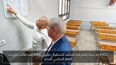 4,922 مدرسة بالشرقية تستعد لاستقبال مليون و858 ألف طالب مع بدء العام الدراسي الجديد