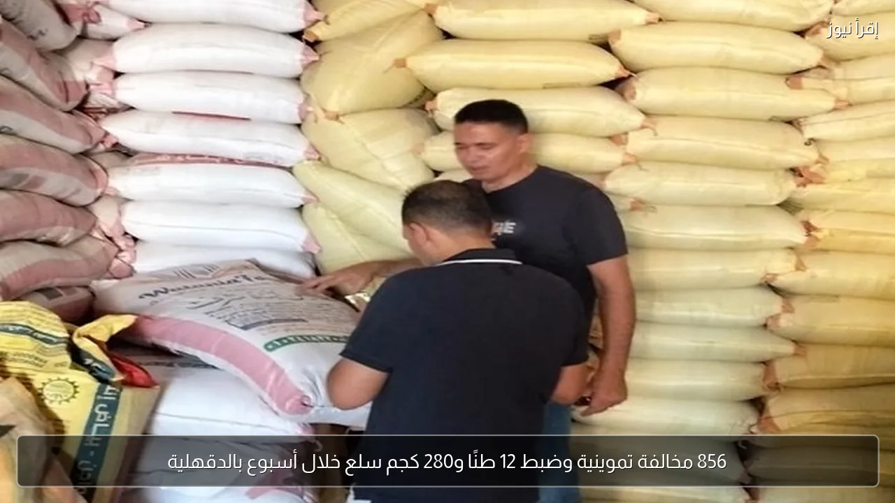 856 مخالفة تموينية وضبط 12 طنًا و280 كجم سلع خلال أسبوع بالدقهلية