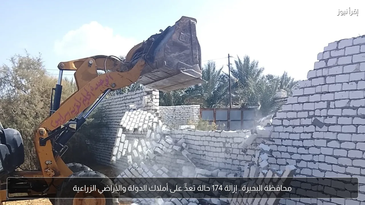 محافظة البحيرة.. إزالة 174 حالة تعدٍّ على أملاك الدولة والأراضي الزراعية