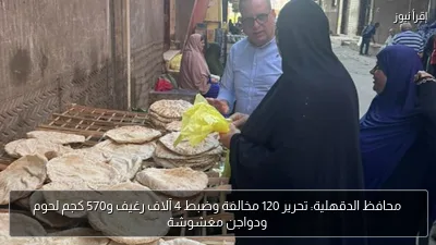 محافظ الدقهلية: تحرير 120 مخالفة وضبط 4 آلاف رغيف و570 كجم لحوم ودواجن مغشوشة