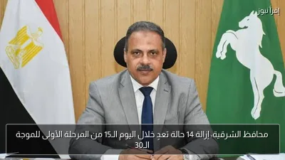 محافظ الشرقية: إزالة 14 حالة تعدٍ خلال اليوم الـ15 من المرحلة الأولى للموجة الـ30