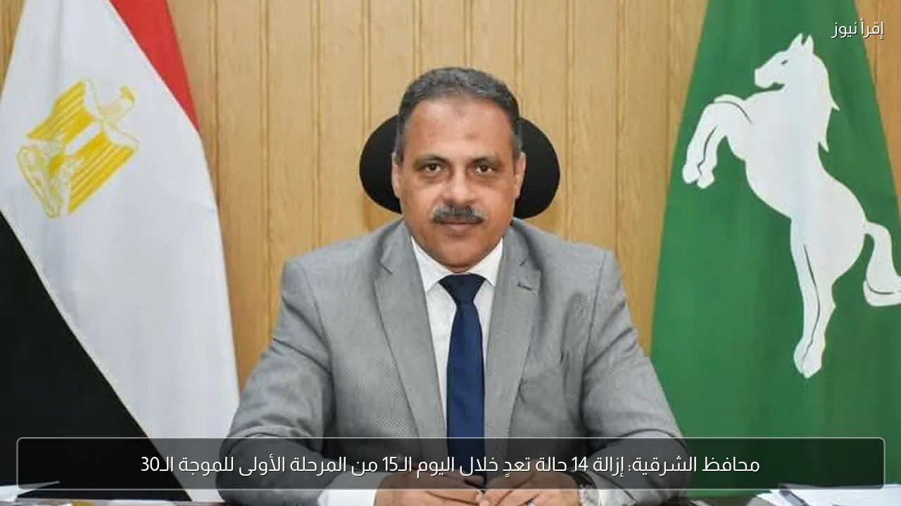 محافظ الشرقية: إزالة 14 حالة تعدٍ خلال اليوم الـ15 من المرحلة الأولى للموجة الـ30