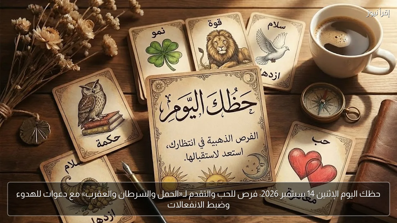 حظك اليوم الإثنين 14 سبتمبر 2026: فرص للحب والتقدم لـ«الحمل والسرطان والعقرب» مع دعوات للهدوء وضبط الانفعالات