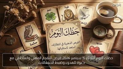 حظك اليوم الثلاثاء 15 سبتمبر 2026: فرص للتقدم المهني والعاطفي مع دعوة للهدوء وضبط الانفعالات