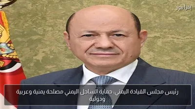 رئيس مجلس القيادة اليمني: حماية الساحل اليمني مصلحة يمنية وعربية ودولية