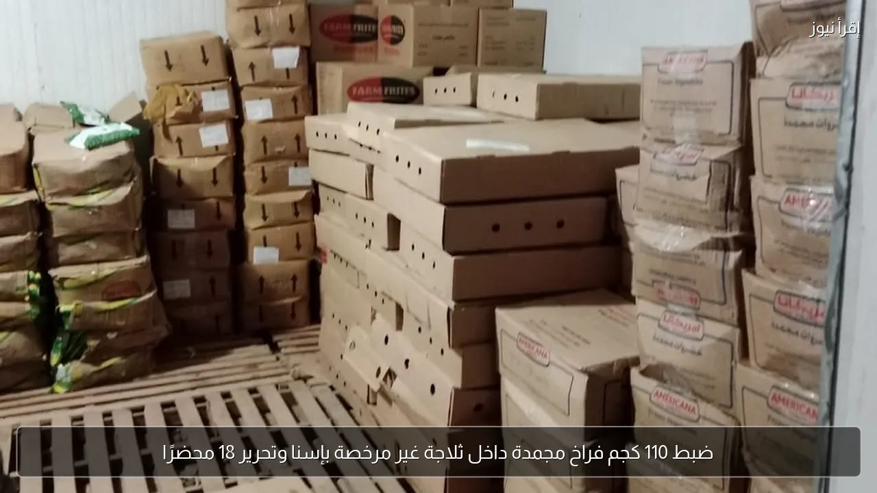 ضبط 110 كجم فراخ مجمدة داخل ثلاجة غير مرخصة بإسنا وتحرير 18 محضرًا