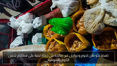 ضبط نحو طن لحوم ودواجن غير صالحة في حملة ليلية على مطاعم شبين الكوم بالمنوفية