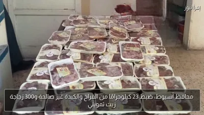محافظ أسيوط: ضبط 23 كيلوجرامًا من الفراخ والكبدة غير صالحة و300 زجاجة زيت تمويني