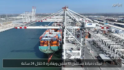 ميناء دمياط يستقبل 10 سفن ويغادره 8 خلال 24 ساعة