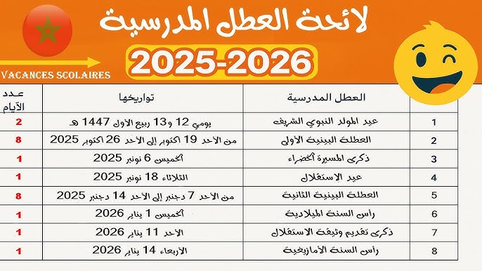 جدول رزنامة العطل المدرسية للسنة الدراسية 2025-2026 في المغرب