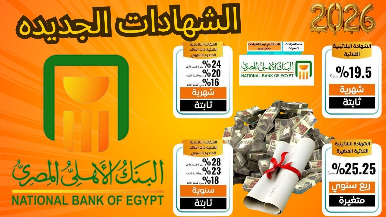 لو معاك 100 الف جنية هتاخد كام ؟ .. شهادات البنك الأهلي الجديدة 2026 المتاحة في جميع الفروع
